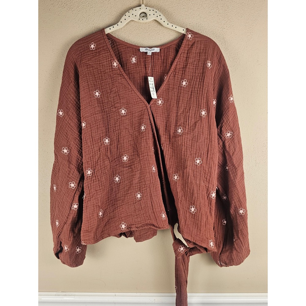 NWT Madewell Womens Burnished Mahogany Lightspun Maira Wrap Top Shirt Blouse 1X